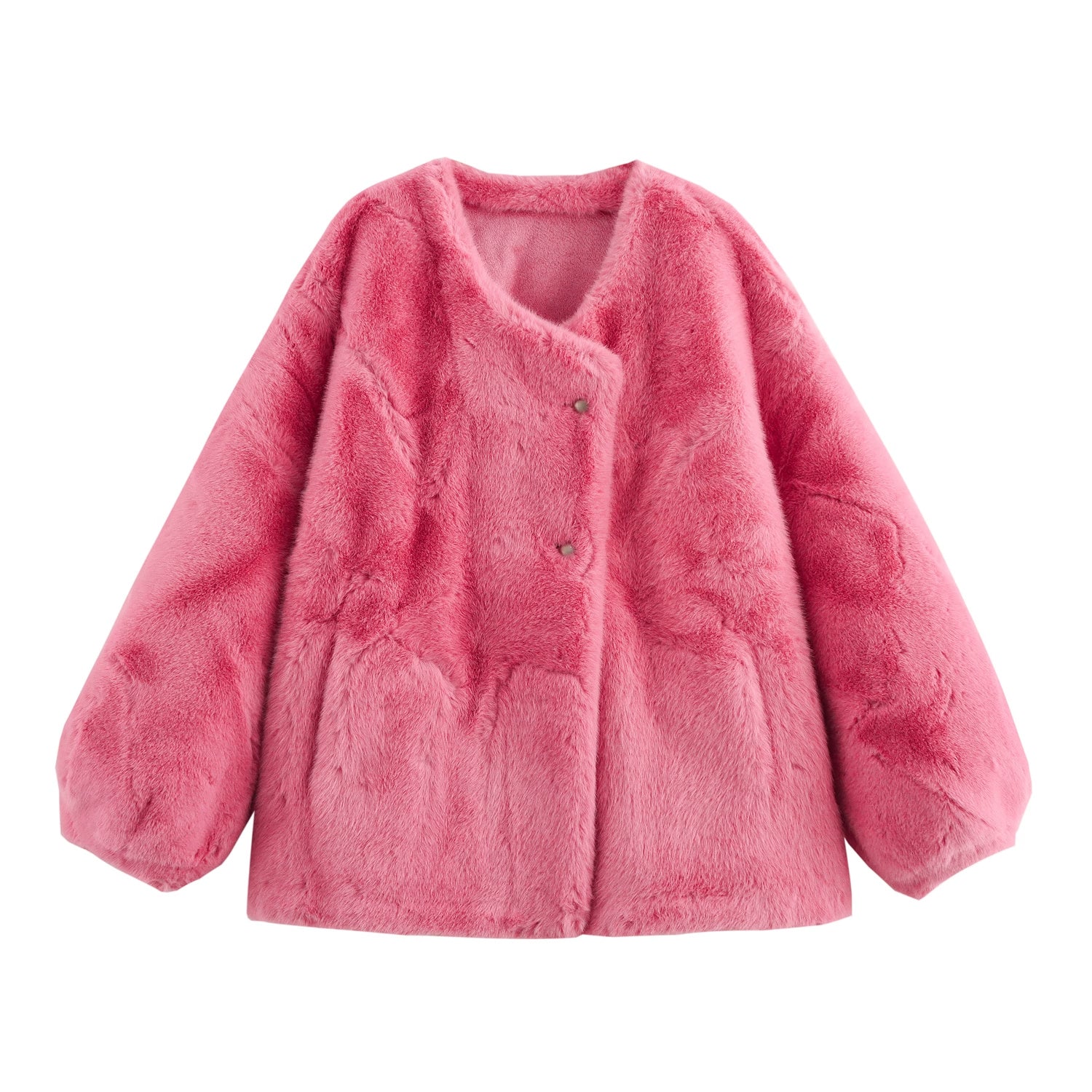 Winter Women Clothing Jacket Color Lantern Sleeve Loose Furry Coat One Size Coral Red