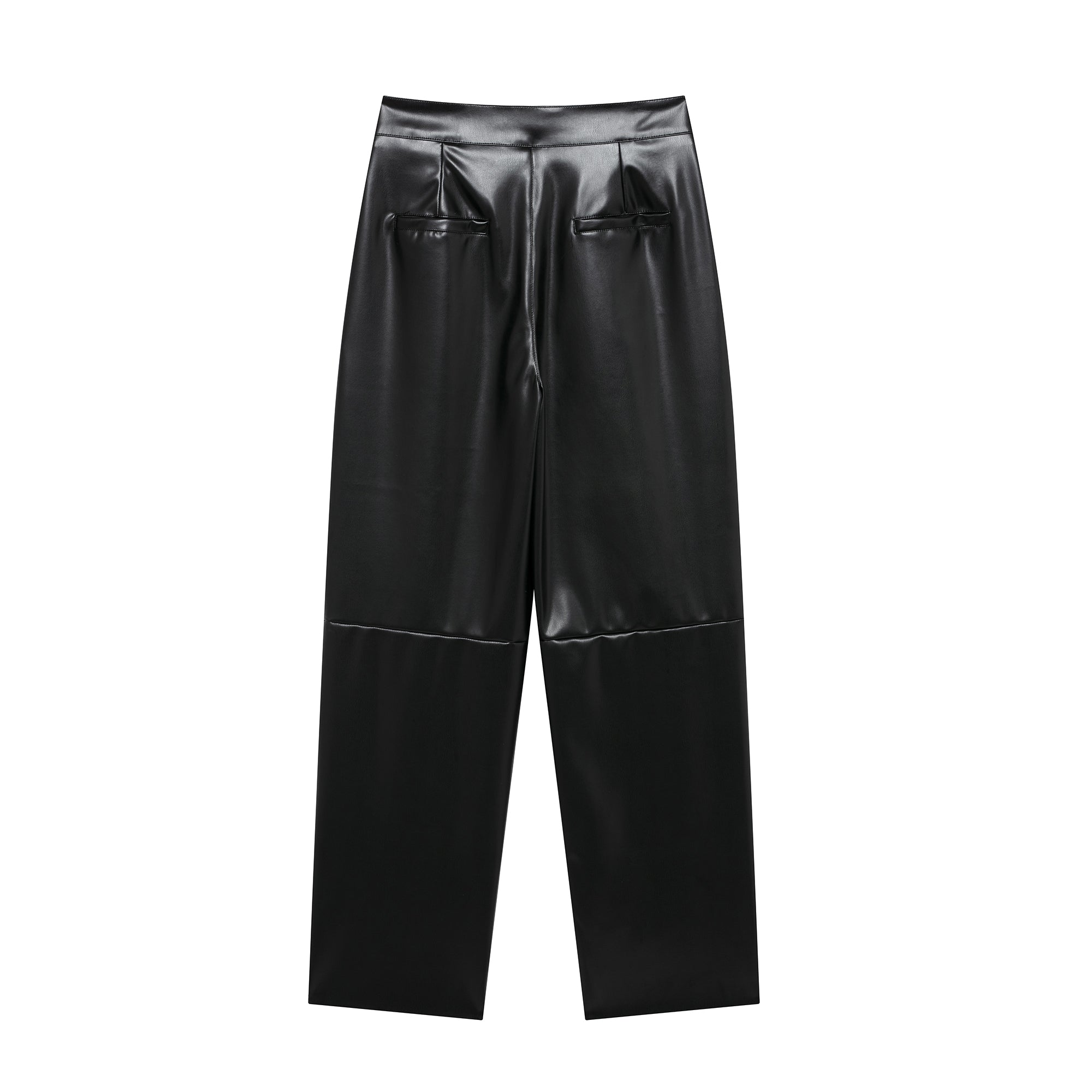 Women All Match Mid Waist Pleated Balloon Faux Leather Trousers