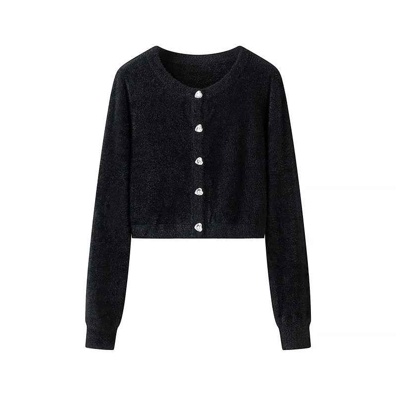 Winter Women Clothing Casual Long Sleeve Single Breasted Short Knitted Tup Cardigan F Black