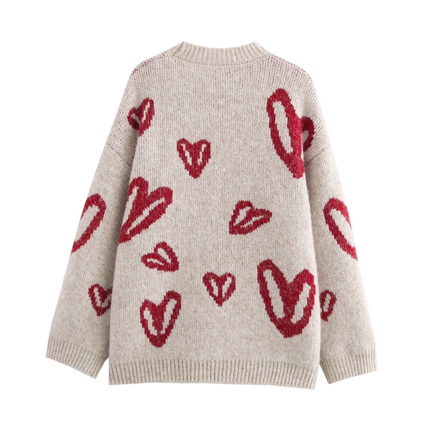 Winter Women Clothing Thickened Heart Jacquard round Neck Knitted Pullover Sweater