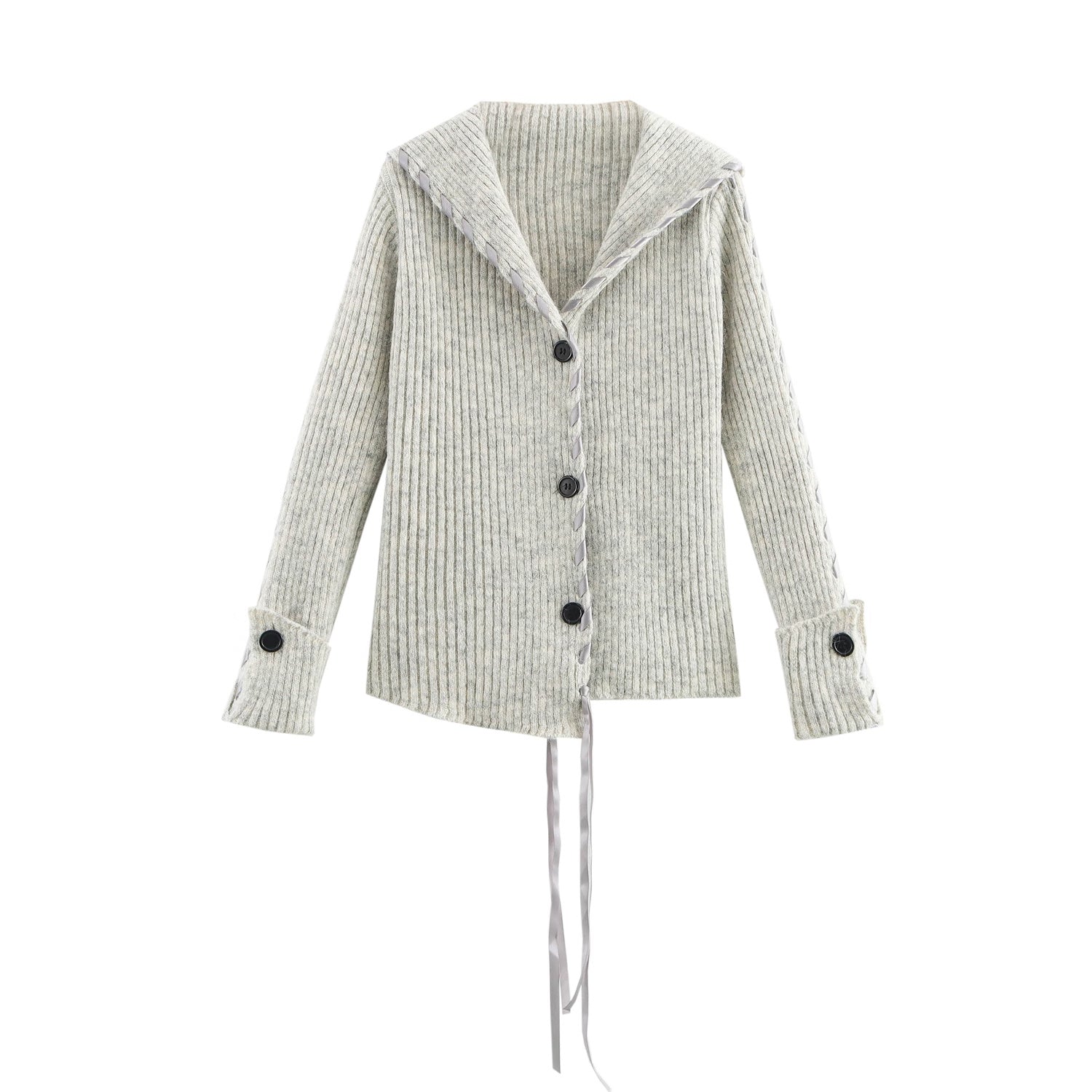 Winter Women Clothing Sailor Collar Handmade Rope Knitted Sweater Cardigan