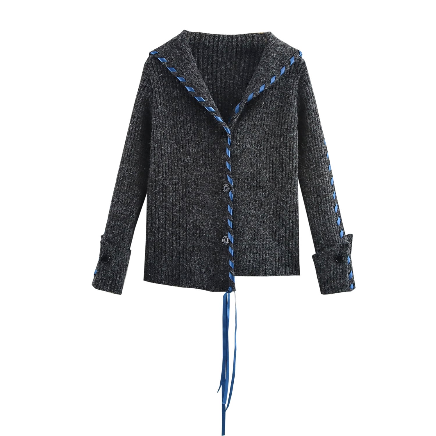 Winter Women Clothing Sailor Collar Handmade Rope Knitted Sweater Cardigan