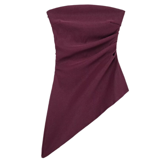 Spring Pleated Decoration Asymmetric Festival Tube Top Wine Red Short Style120g