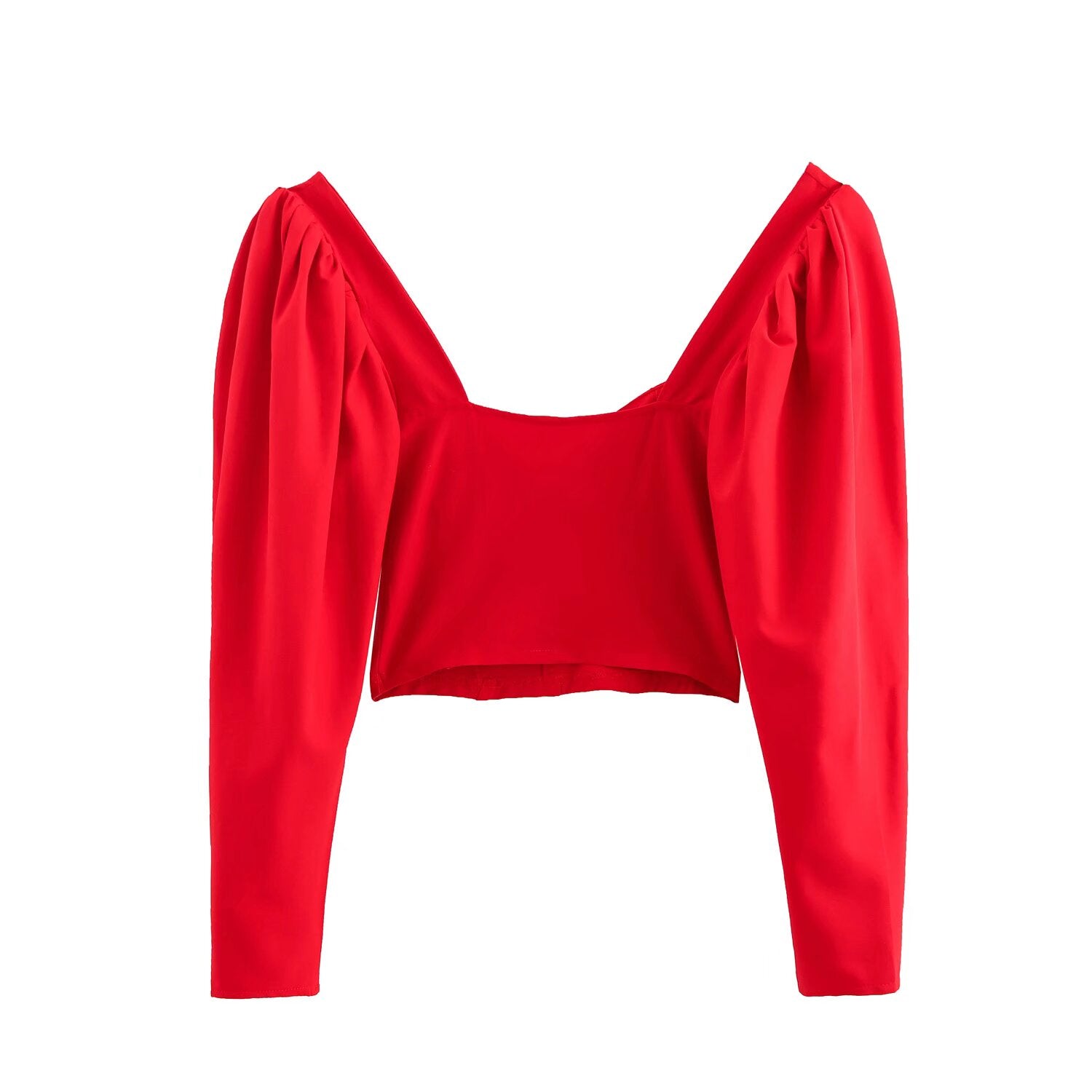 Women Clothing Spring Street Heart-Shaped Collar Puff Sleeves Top