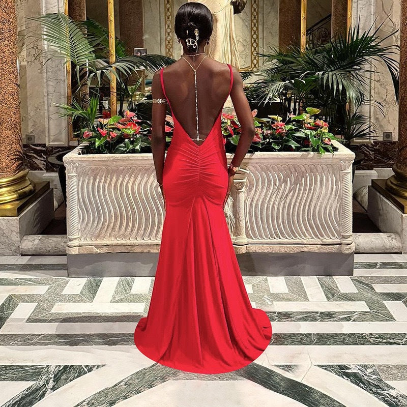 Women Clothing Camisole off Neck Sexy Backless Slim Fit Maxi Dress