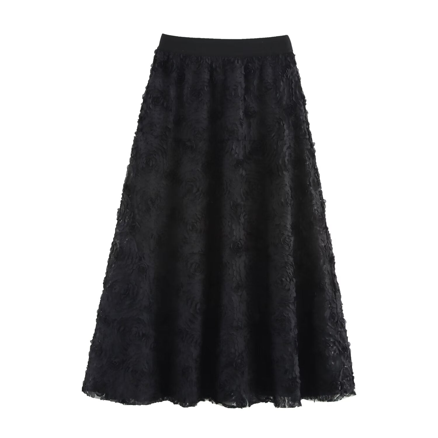 Winter Women Clothing Stylish Simple Three Dimensional Floral Long Skirt Black