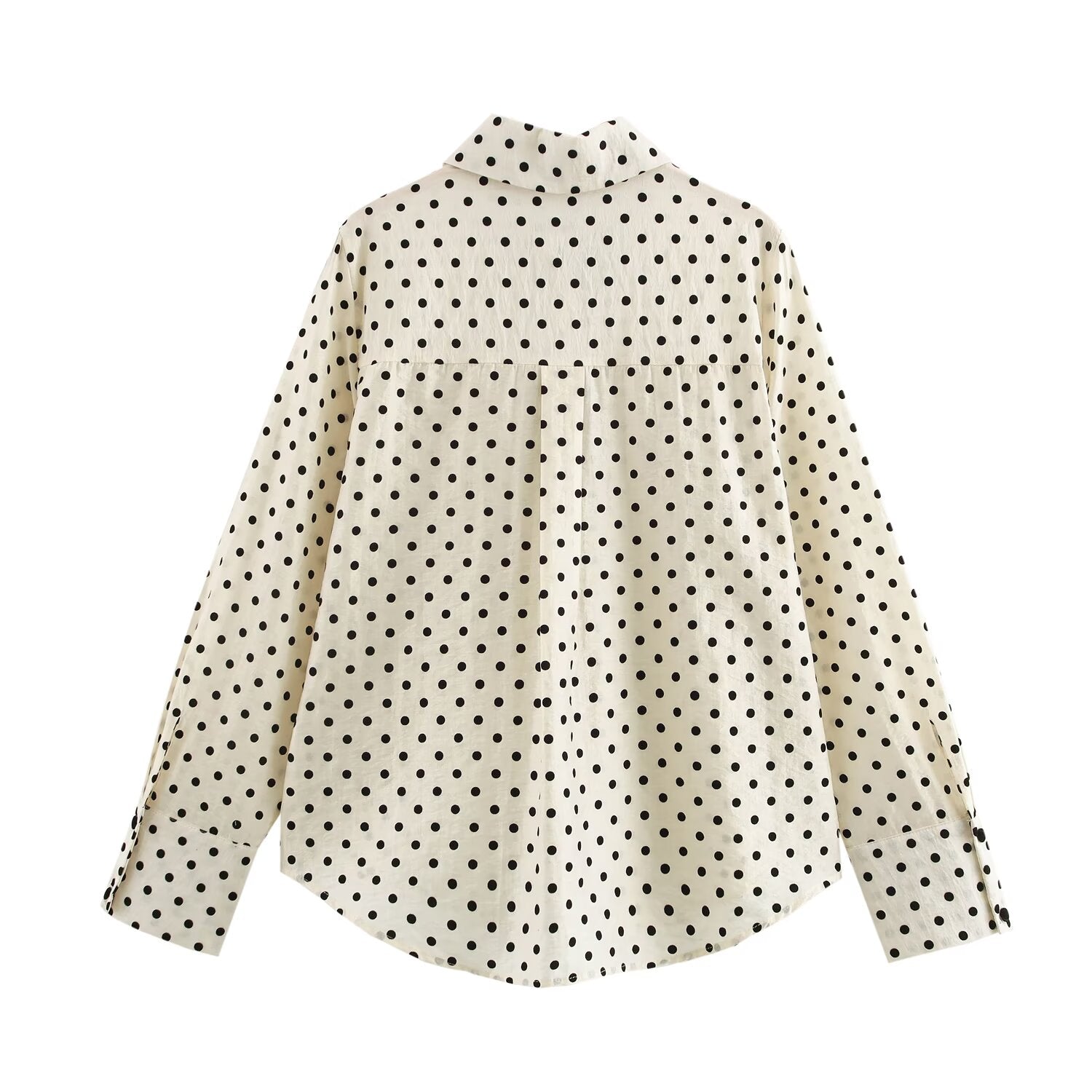 Women Clothing Spring Long Sleeve Collared Single Breasted Bowknot Decoration Polka Dot Shirt