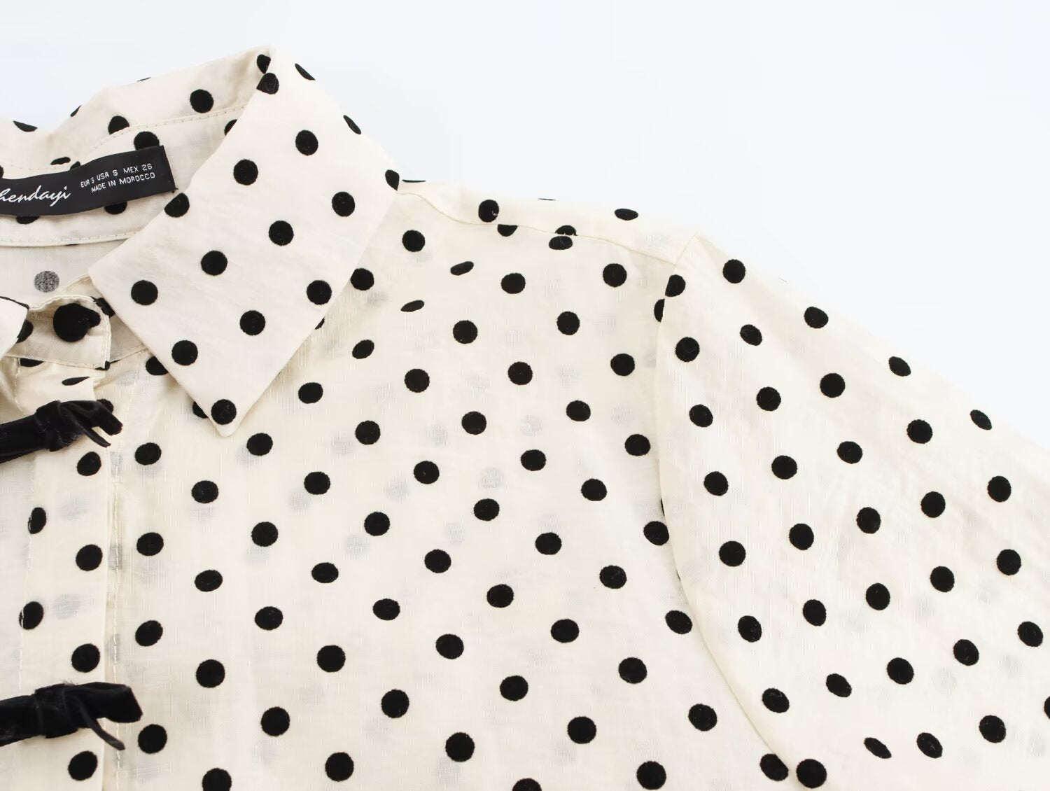 Women Clothing Spring Long Sleeve Collared Single Breasted Bowknot Decoration Polka Dot Shirt