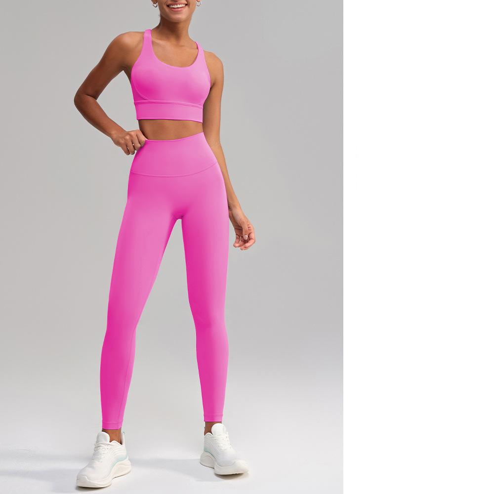 Yoga Clothes Pants No Embarrassment Line Sports Workout Clothes Skinny Peach Hip Raise High Waist Nude Feel Yoga Set Women Pink1