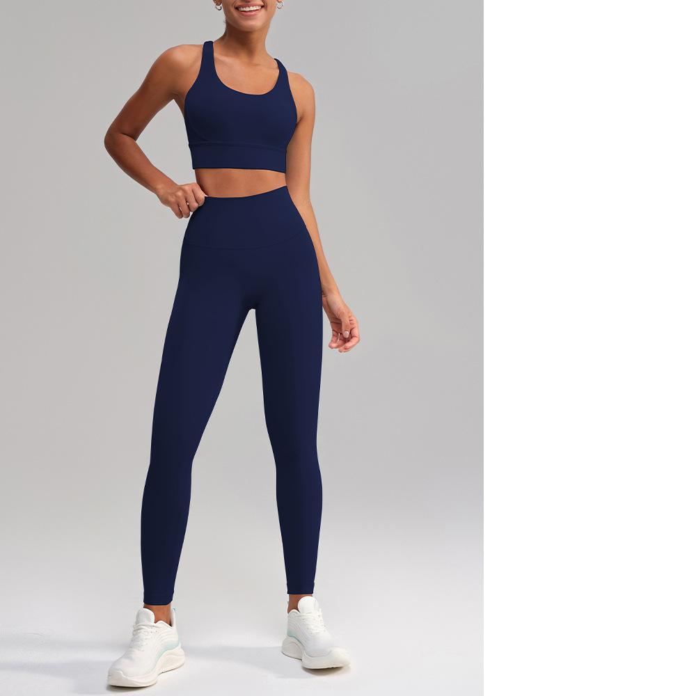 Yoga Clothes Pants No Embarrassment Line Sports Workout Clothes Skinny Peach Hip Raise High Waist Nude Feel Yoga Set Women Blue