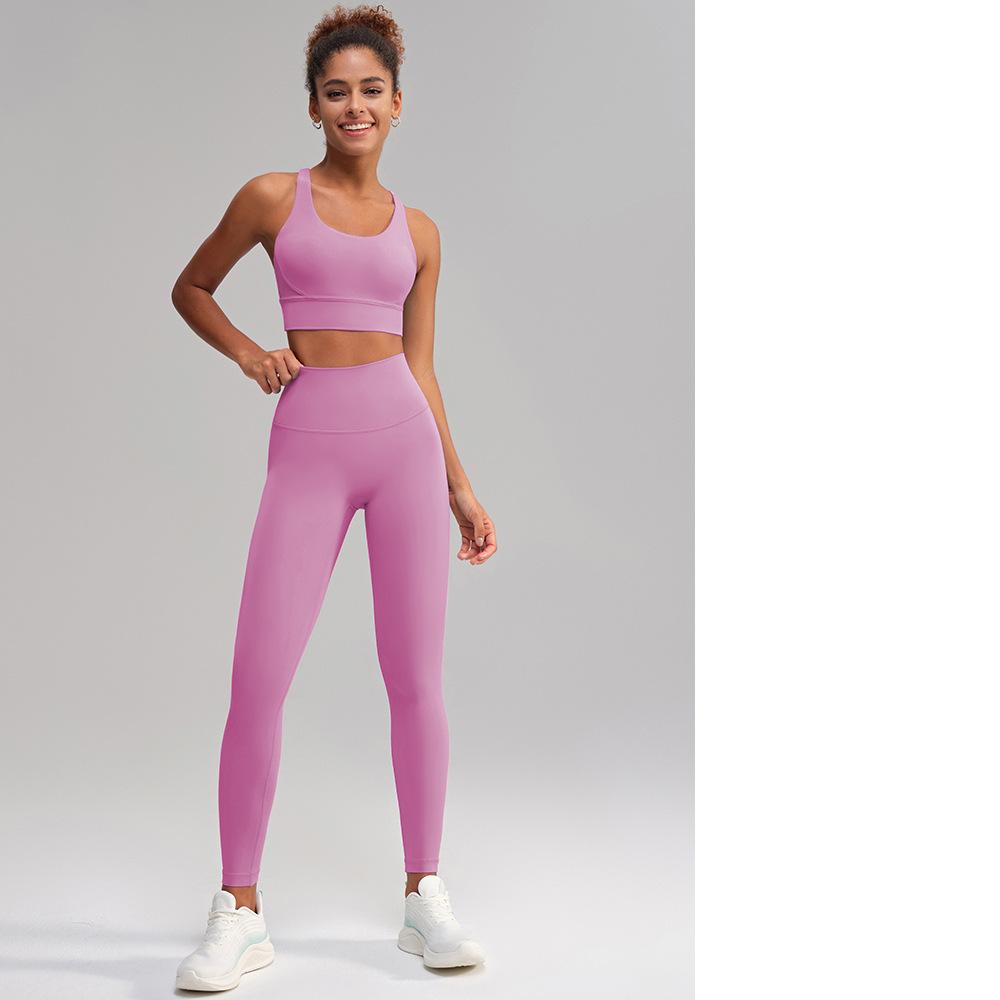 Yoga Clothes Pants No Embarrassment Line Sports Workout Clothes Skinny Peach Hip Raise High Waist Nude Feel Yoga Set Women Pink