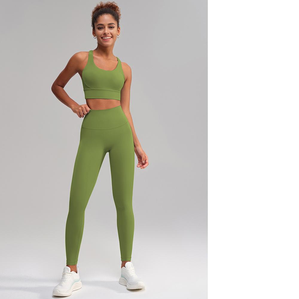 Yoga Clothes Pants No Embarrassment Line Sports Workout Clothes Skinny Peach Hip Raise High Waist Nude Feel Yoga Set Women Matcha Green