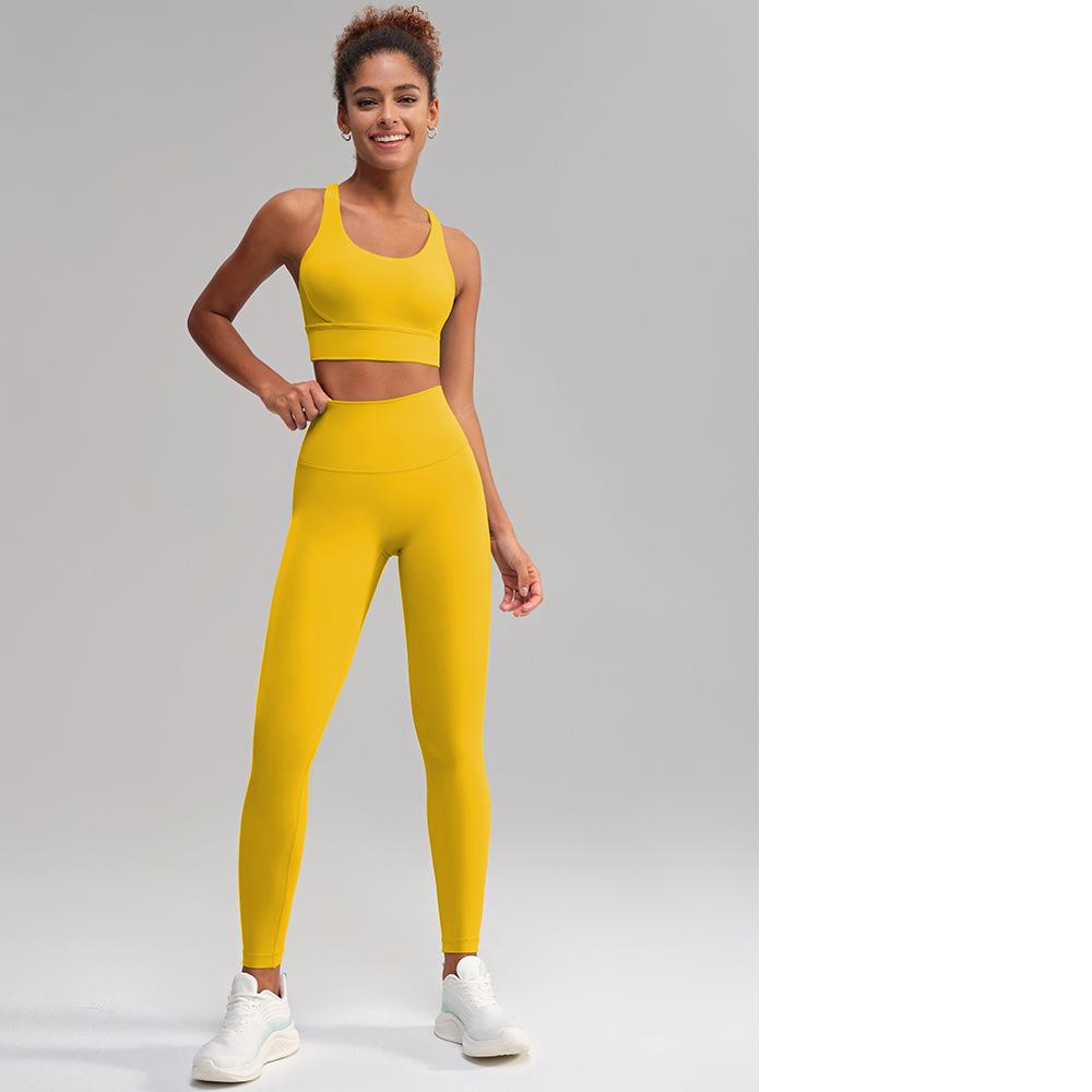 Yoga Clothes Pants No Embarrassment Line Sports Workout Clothes Skinny Peach Hip Raise High Waist Nude Feel Yoga Set Women Bee Yellow