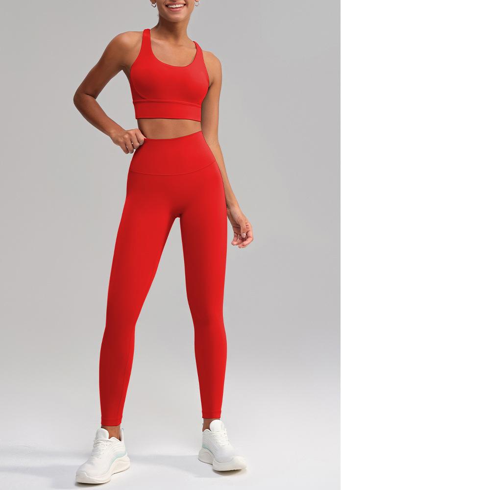 Yoga Clothes Pants No Embarrassment Line Sports Workout Clothes Skinny Peach Hip Raise High Waist Nude Feel Yoga Set Women Red