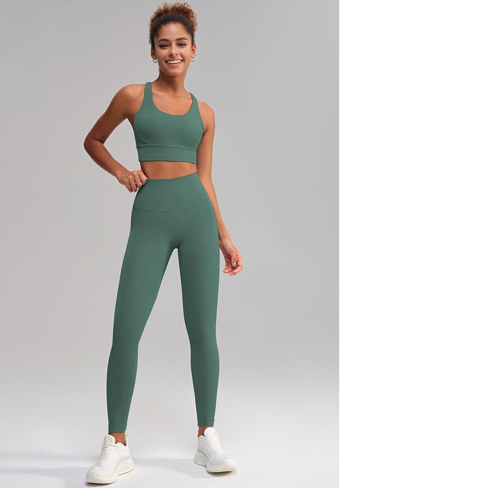 Yoga Clothes Pants No Embarrassment Line Sports Workout Clothes Skinny Peach Hip Raise High Waist Nude Feel Yoga Set Women Forest Green