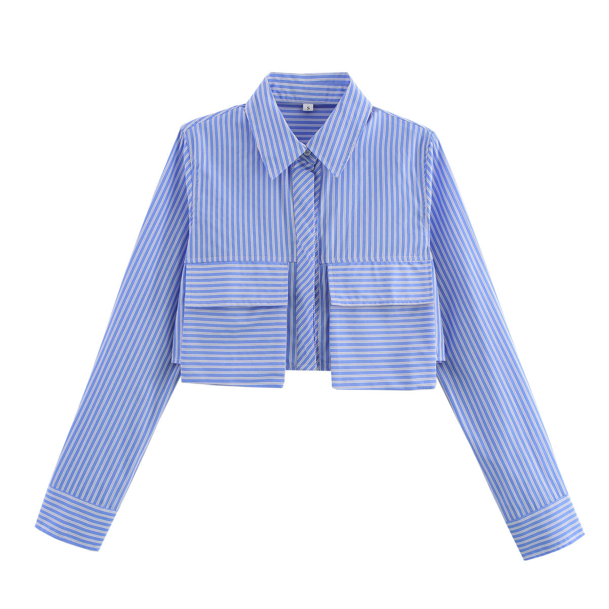 Women Clothing All Match Blue Stripes Long Sleeve Shirt Top Spring Autumn