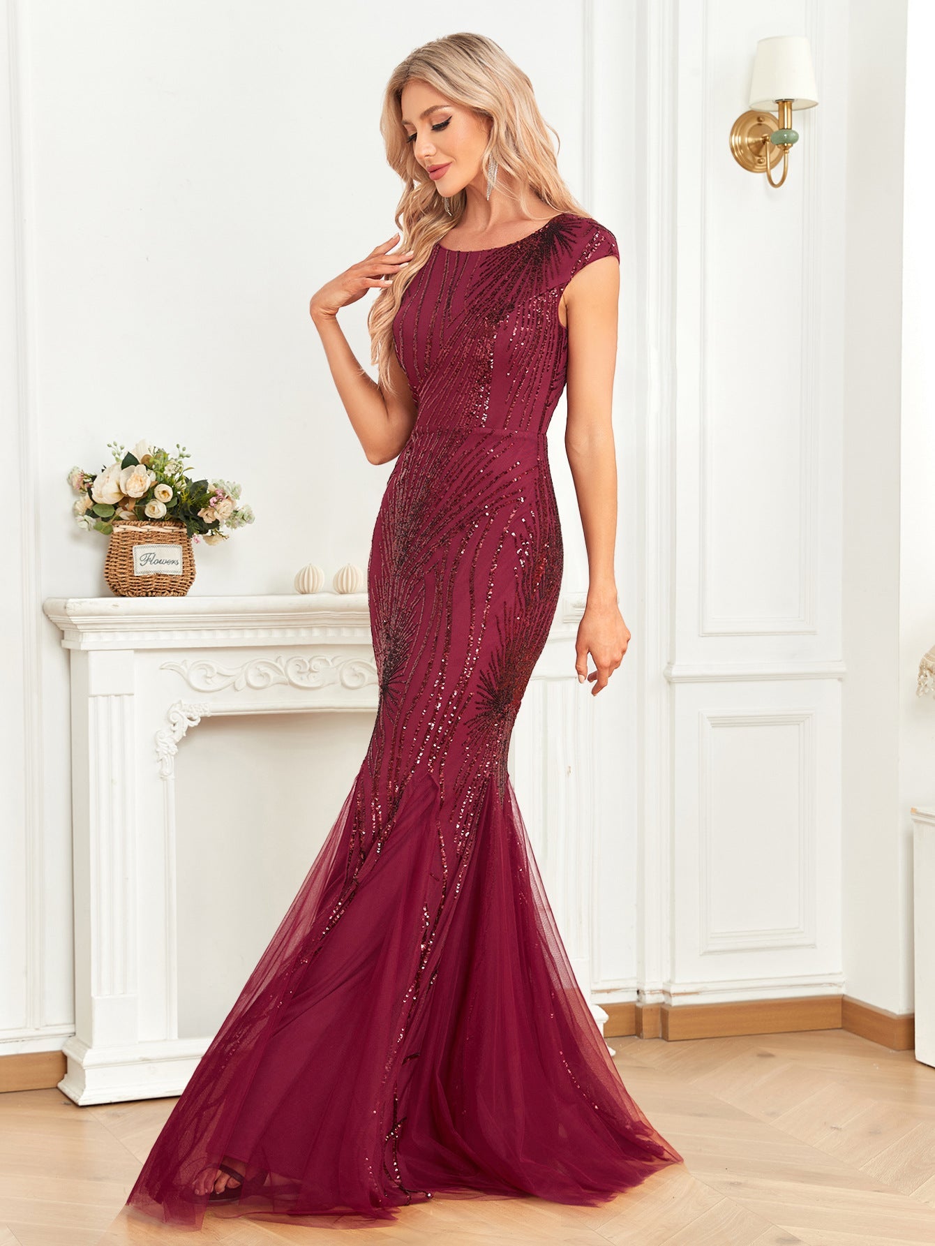 Wine Red Dress Maxi Dress Fishtail Sequin Slim Fishtail Bridesmaid Cocktail Evening Dress Burgundy