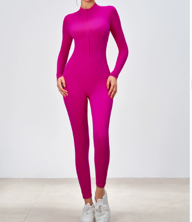 Zipper Nude Feel Long Sleeve Yoga Jumpsuit Strength Fitness Exercise One Piece Bodysuit Jumpsuit