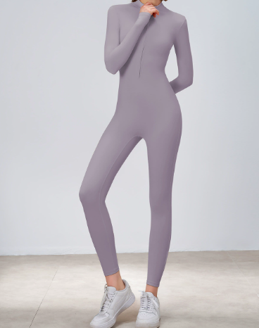 Zipper Nude Feel Long Sleeve Yoga Jumpsuit Strength Fitness Exercise One Piece Bodysuit Jumpsuit Haiyue Rock