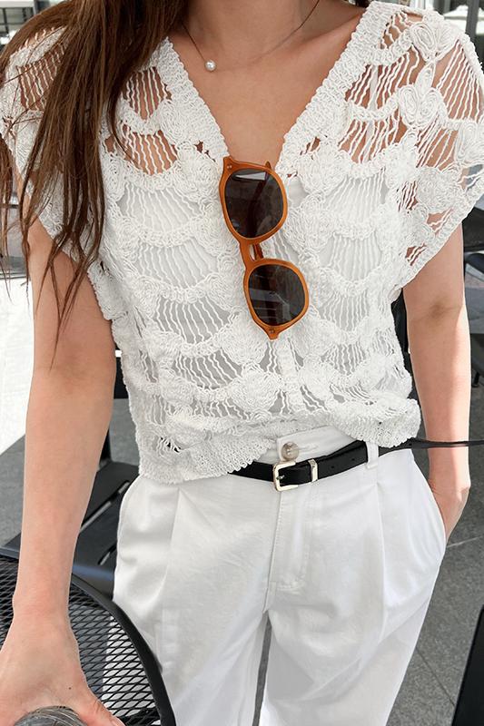 Women Summer Hollowed Out Waistcoat White