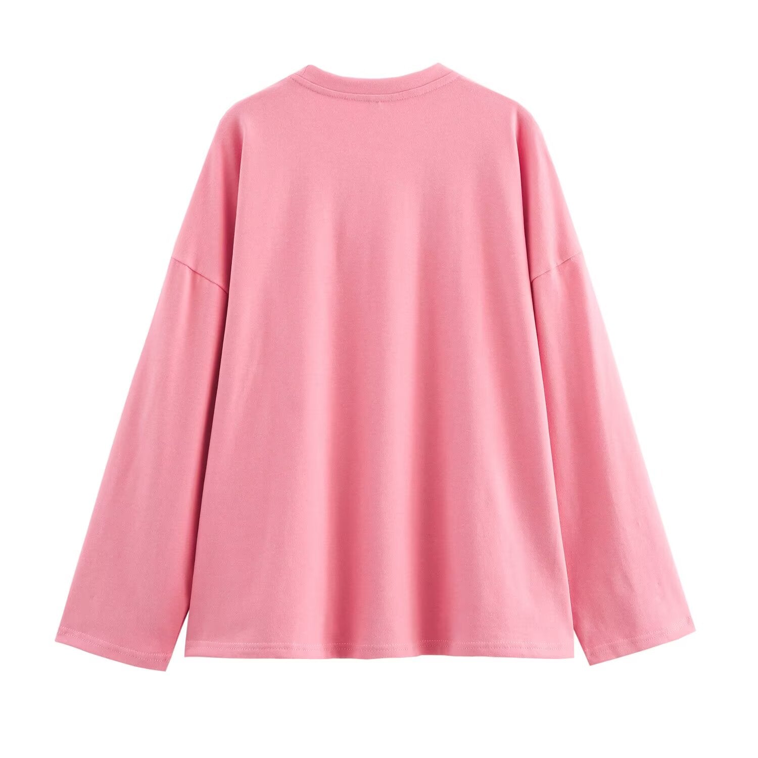 Women Spring And Autumn Pink Round Collar Printing Top