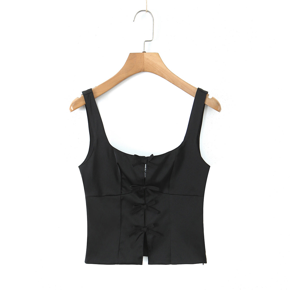 Summer Women Clothing Chest Bowknot Decoration Top Small Sling Short Women Black