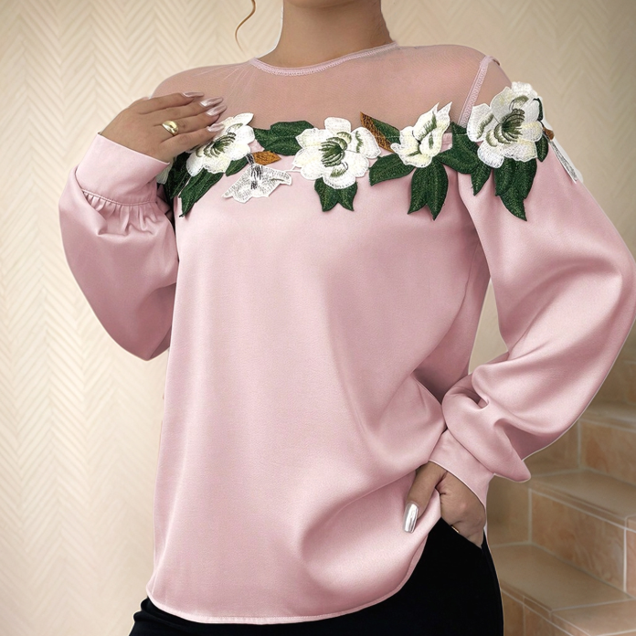 T shirt Mesh Stitching Floral Shirt Top