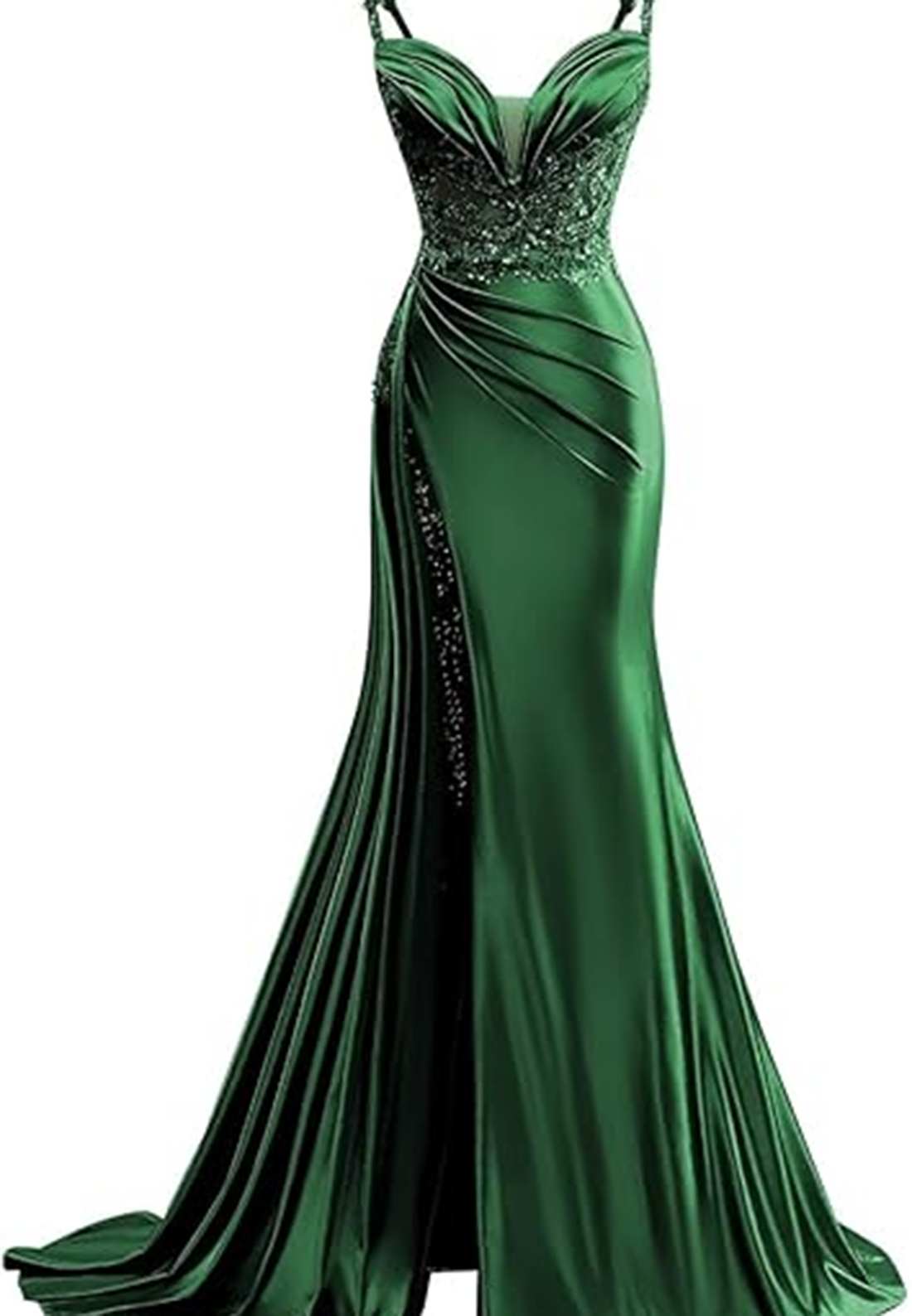 L Sexy Illusion Satin Fitted Sweetheart Spaghetti Straps Empire Ruched With Train Party Prom Evening Dress