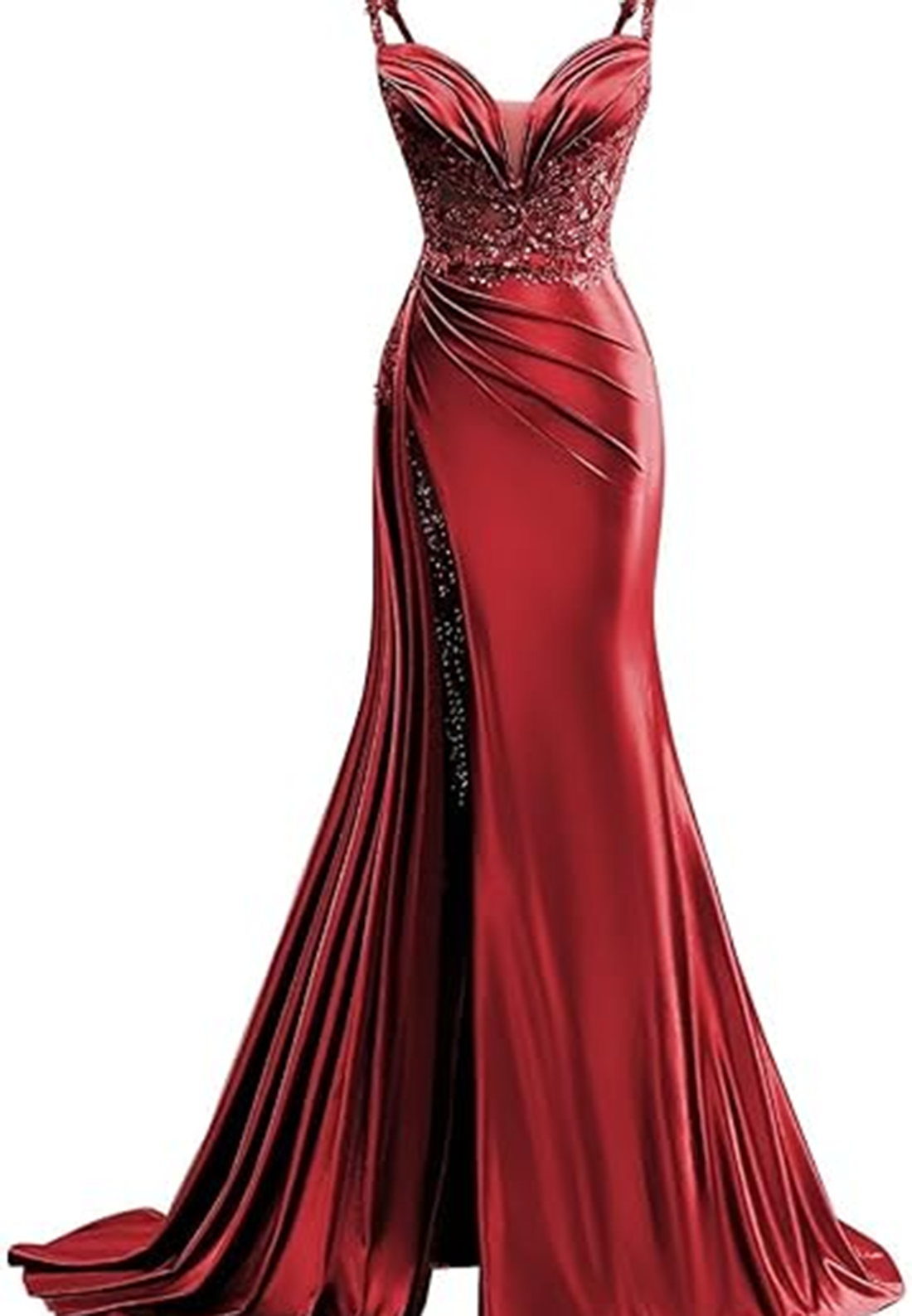 L Sexy Illusion Satin Fitted Sweetheart Spaghetti Straps Empire Ruched With Train Party Prom Evening Dress