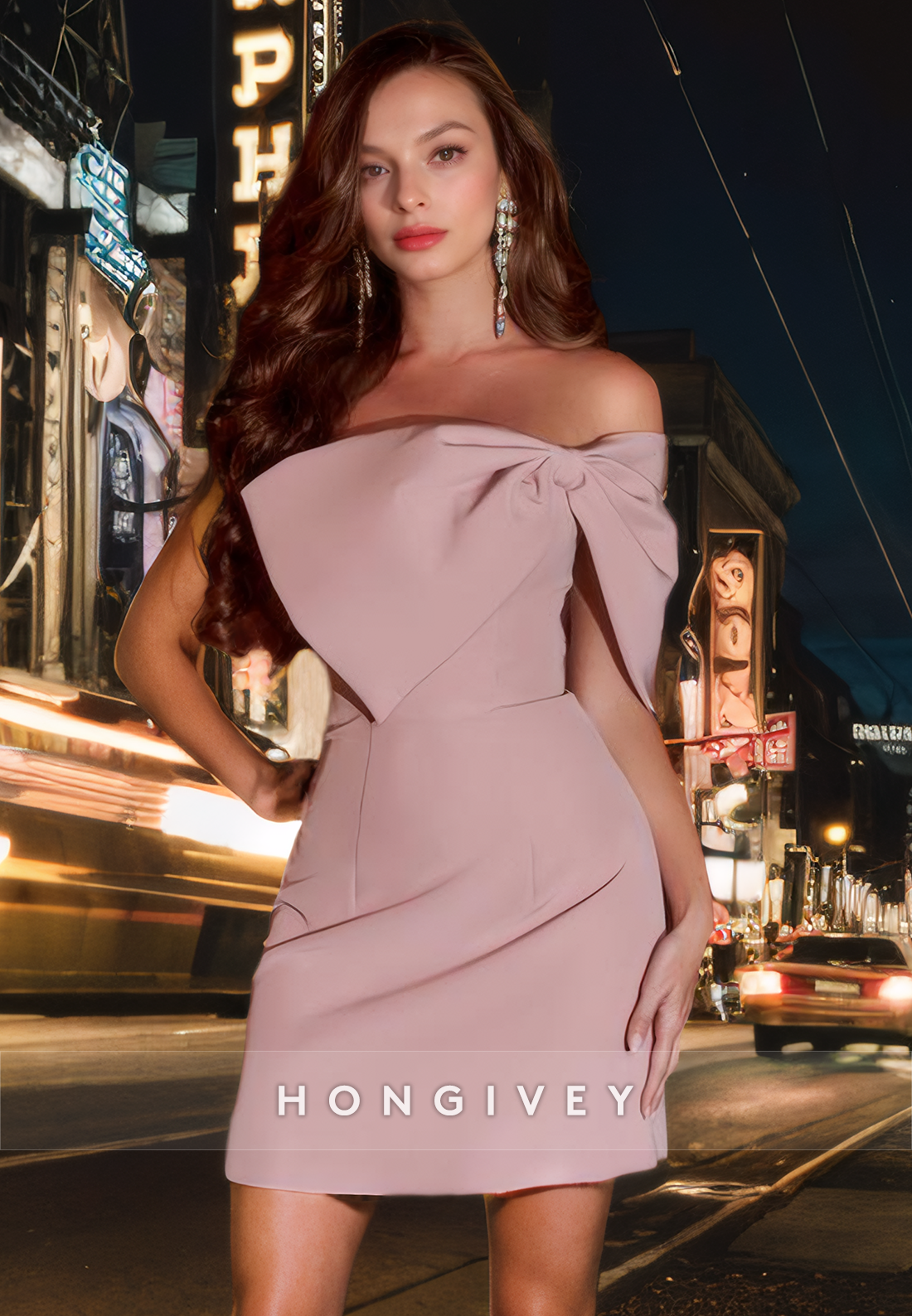 Satin Aline Bowknot Offshoulder Short Homecoming Dress