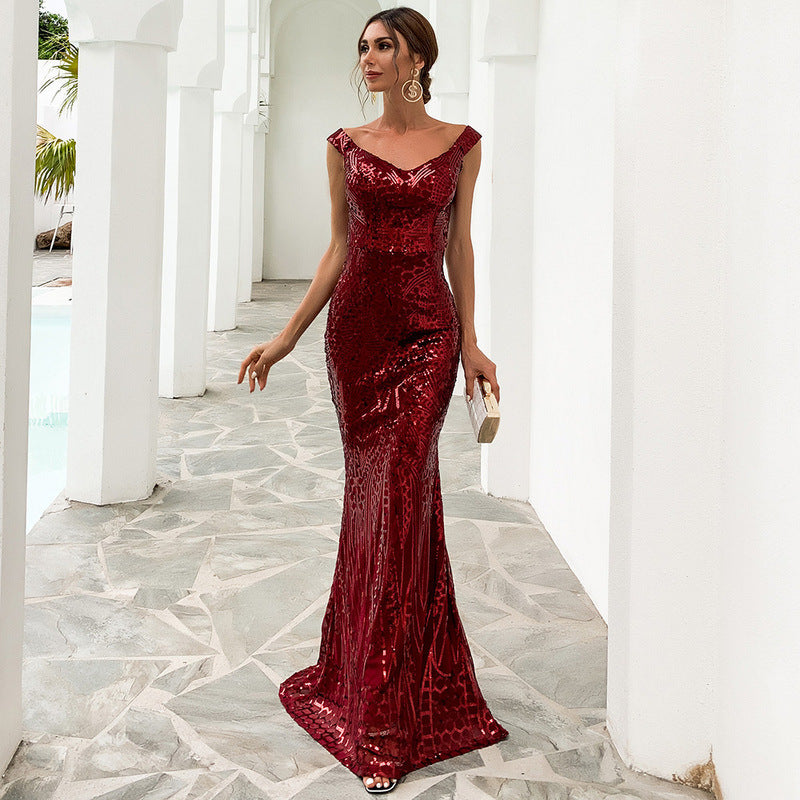 Women Clothing Dress Sexy Sequined Tube Top Mopping Banquet Party Evening Dress Fishtail Dress Prom Formal Gown