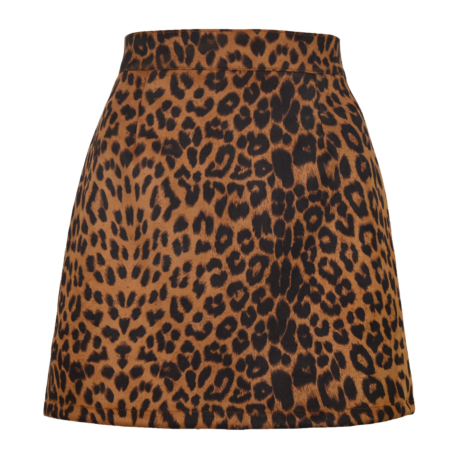 Women Clothing Suede Hip Skirt High Waist Zipper Autumn Winter A line Solid Skirt Women Leopard Print Brown