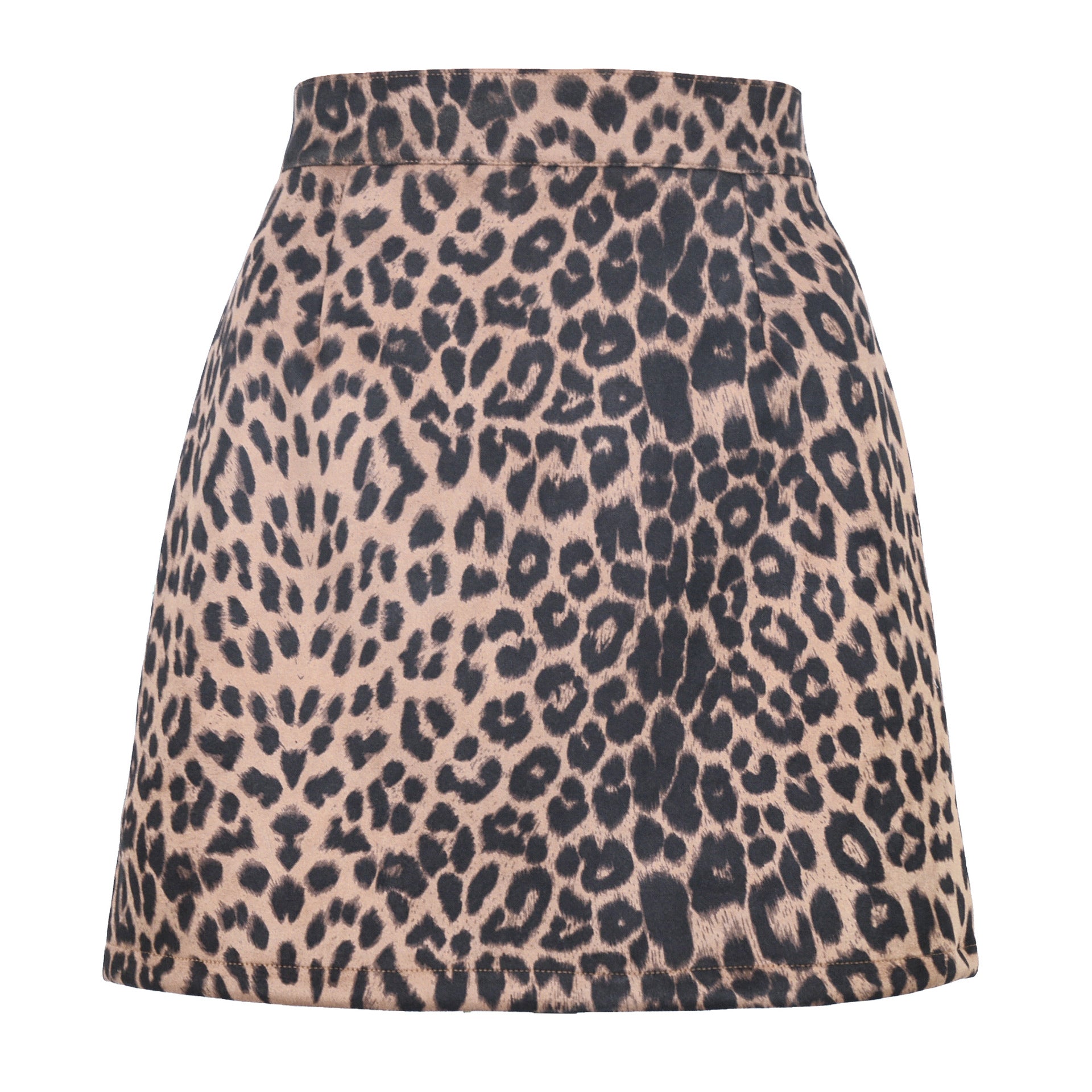 Women Clothing Suede Hip Skirt High Waist Zipper Autumn Winter A line Solid Skirt Women Leopard Print Beige