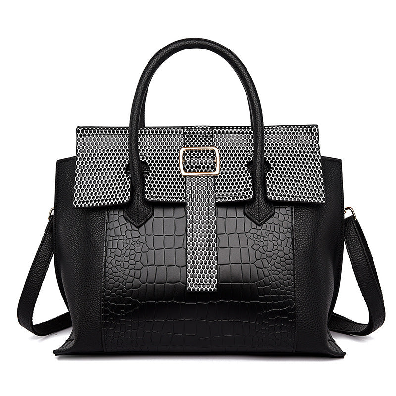 Women Handbag Simple Tote Bag Large Capacity Crocodile Pattern Bag Women One Size Large and black