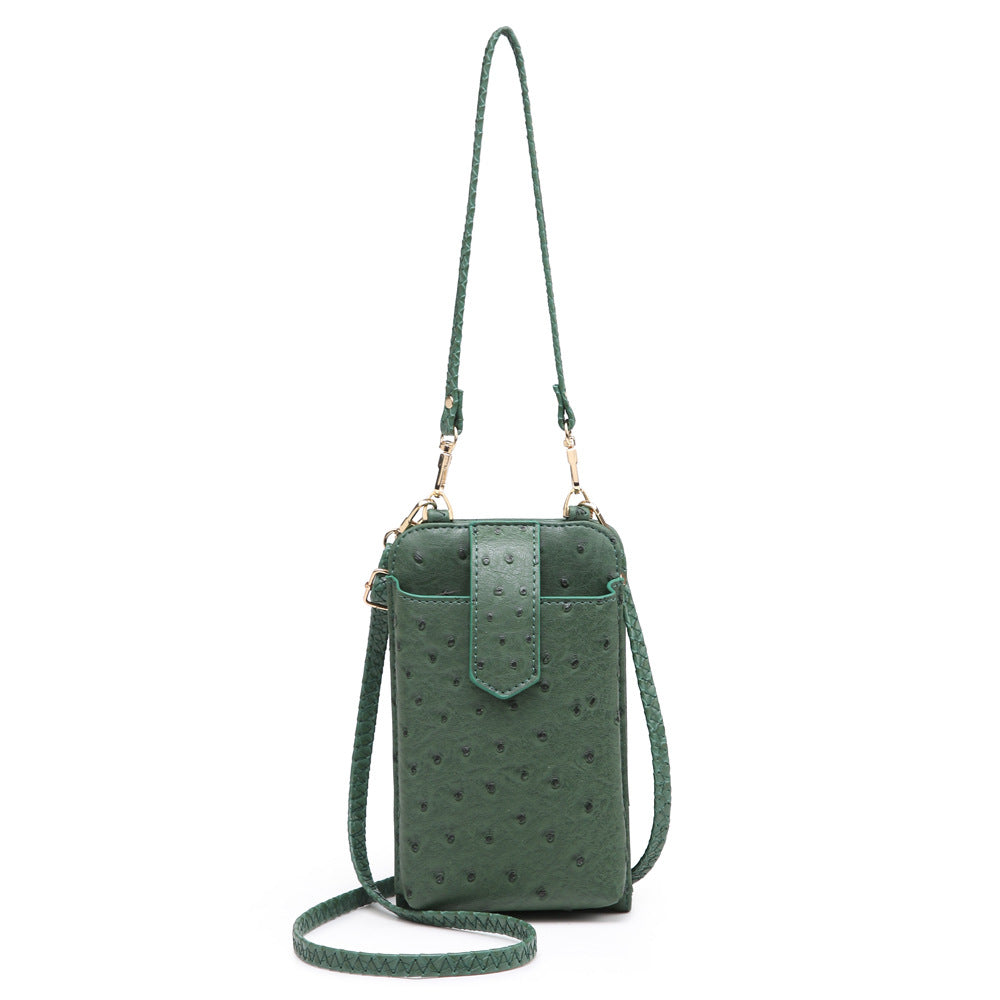 Women Bags Mobile Phone Bag Snake Pattern Ostrich Grain Shoulder Messenger Bag One Size Ostrich Grain Green