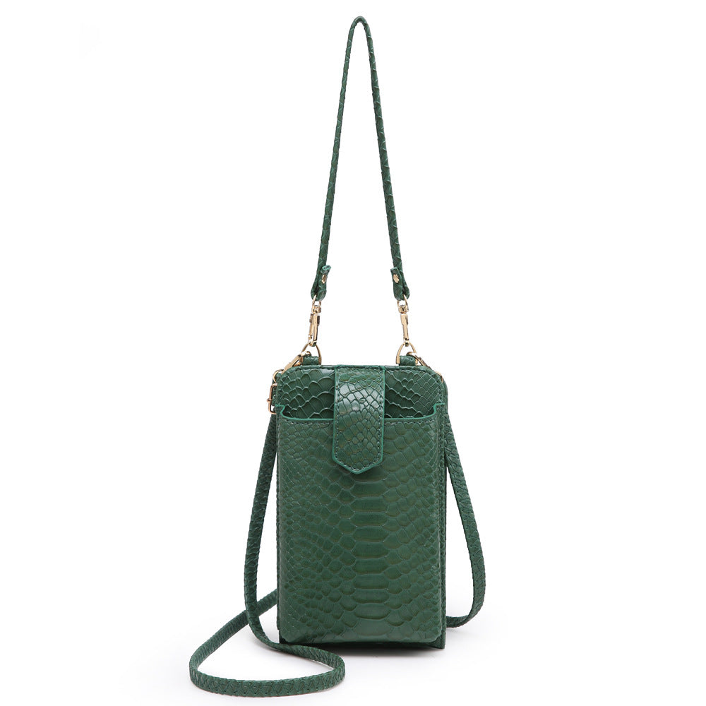 Women Bags Mobile Phone Bag Snake Pattern Ostrich Grain Shoulder Messenger Bag One Size Snake Green