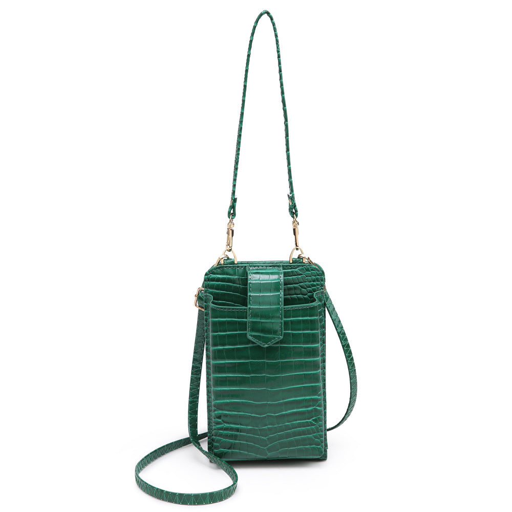 Women Bags Mobile Phone Bag Snake Pattern Ostrich Grain Shoulder Messenger Bag One Size Crocodile Green