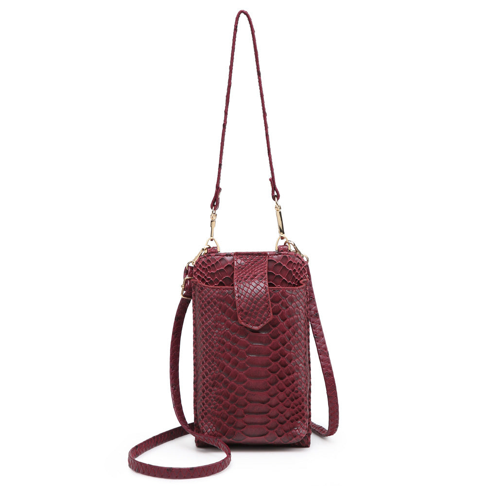 Women Bags Mobile Phone Bag Snake Pattern Ostrich Grain Shoulder Messenger Bag One Size Snake Pattern Wine Red