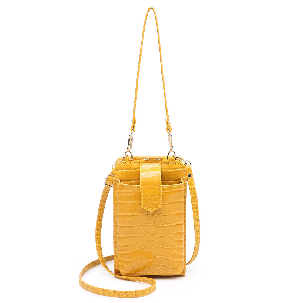 Women Bags Mobile Phone Bag Snake Pattern Ostrich Grain Shoulder Messenger Bag One Size Crocodile Pattern Yellow