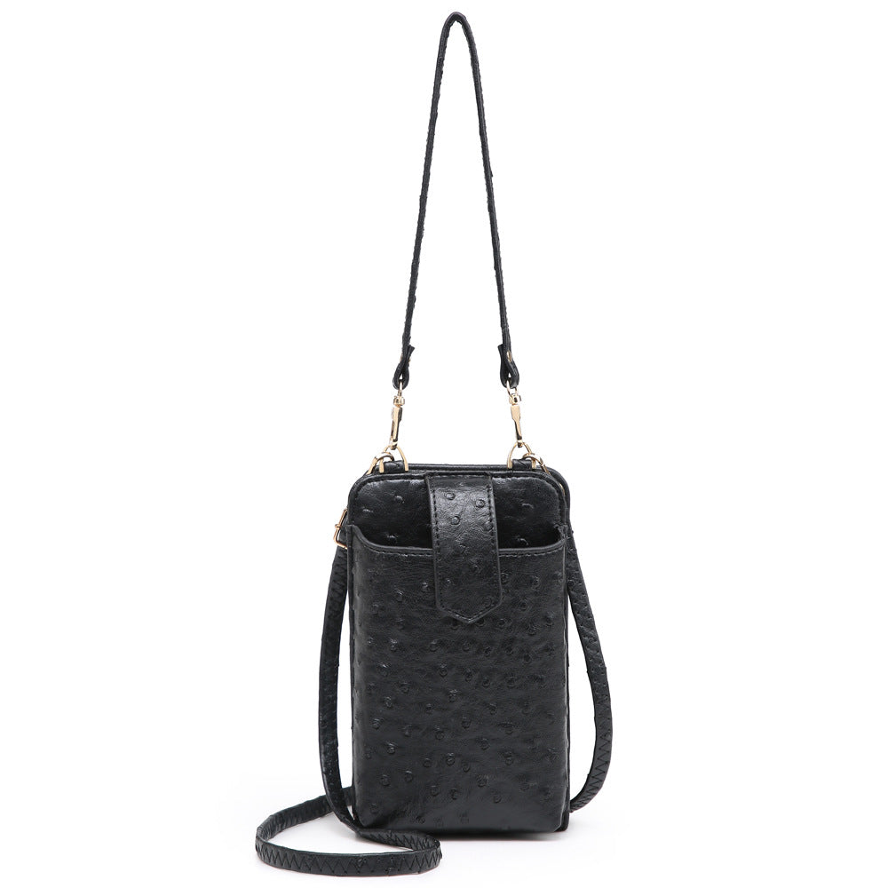 Women Bags Mobile Phone Bag Snake Pattern Ostrich Grain Shoulder Messenger Bag One Size Ostrich Grain Black