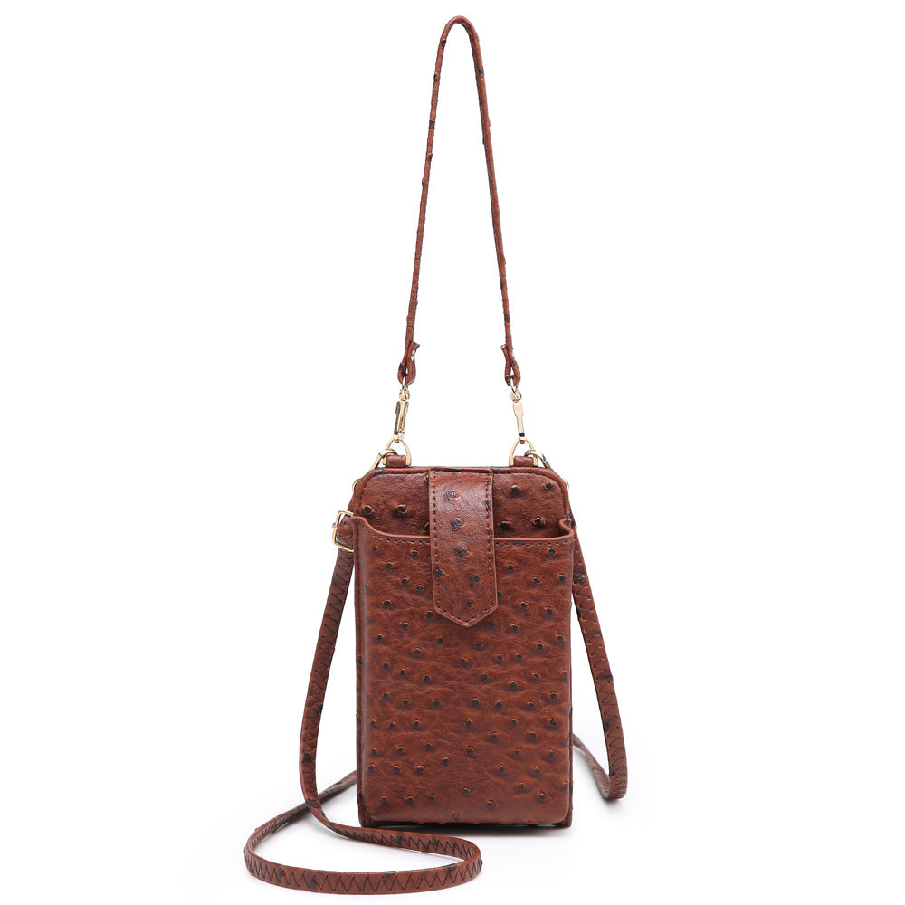 Women Bags Mobile Phone Bag Snake Pattern Ostrich Grain Shoulder Messenger Bag One Size Ostrich Grain Brown