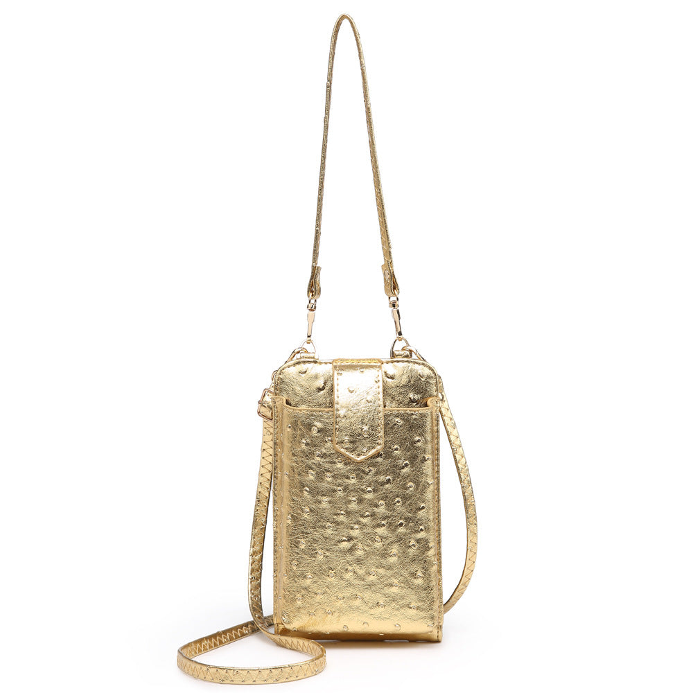 Women Bags Mobile Phone Bag Snake Pattern Ostrich Grain Shoulder Messenger Bag One Size Ostrich Grain Gold