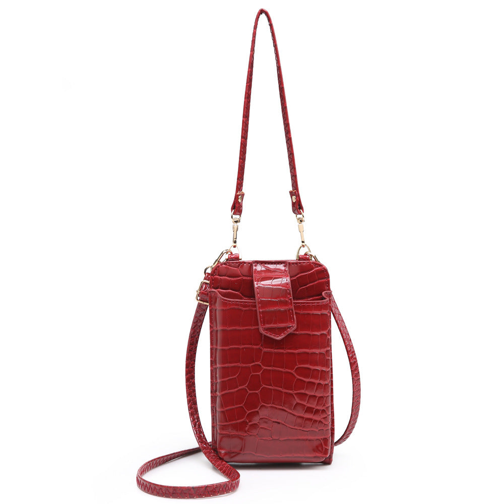 Women Bags Mobile Phone Bag Snake Pattern Ostrich Grain Shoulder Messenger Bag One Size Crocodile Pattern Wine Red