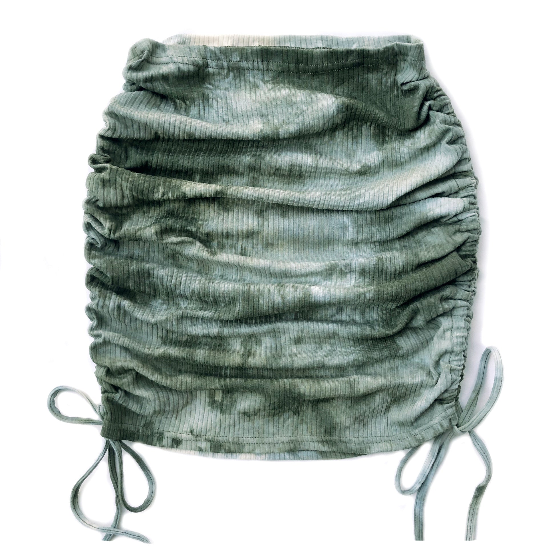 Women Clothing Elastic Pleated Knitted Skirt Sunken Stripe Side Drawstring Sexy Tie-Dyed Hip Skirt