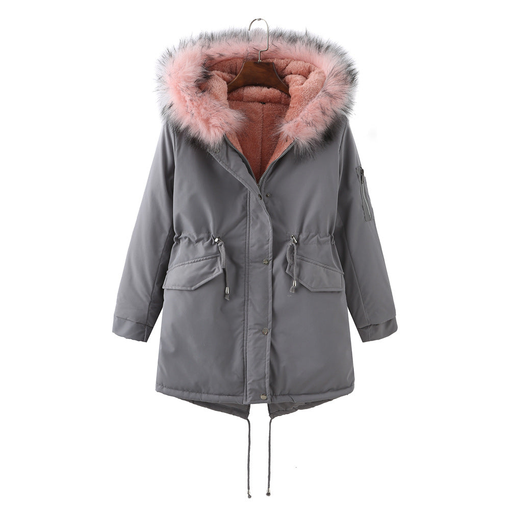 Winter Fleece-Lined Thickened -Size Cotton-Padded Coat Plus Size Gray