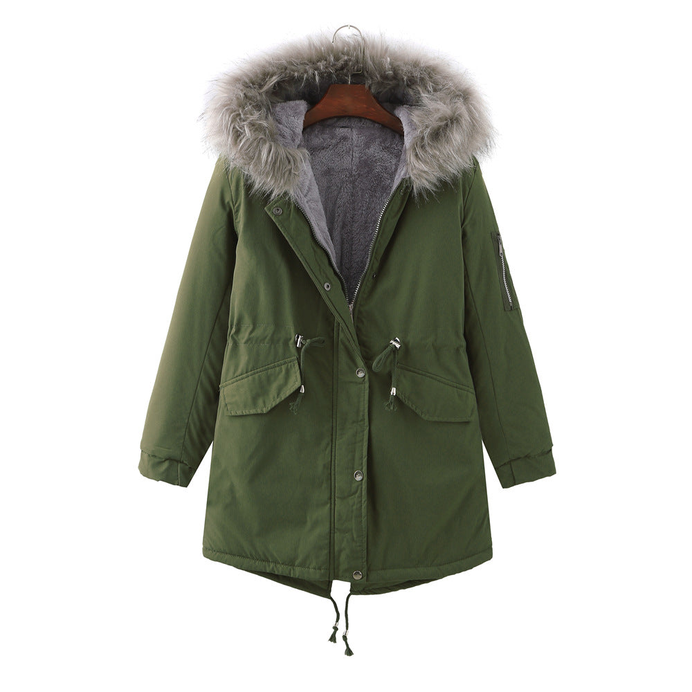 Winter Fleece-Lined Thickened -Size Cotton-Padded Coat Plus Size Army Green