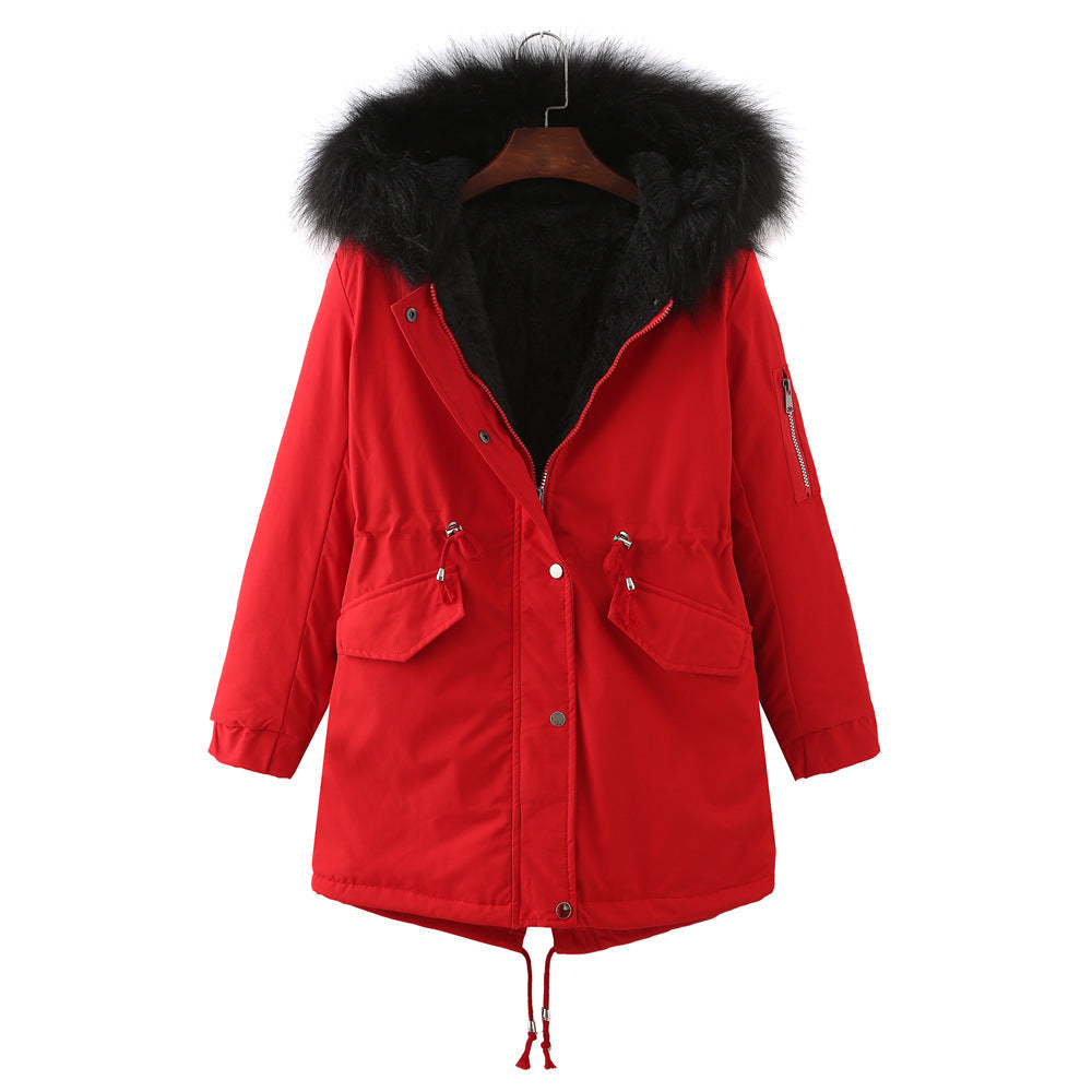 Winter Fleece-Lined Thickened -Size Cotton-Padded Coat Plus Size Red