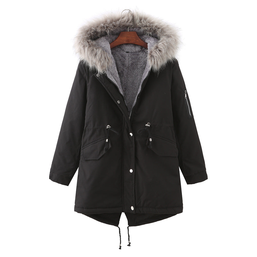 Winter Fleece-Lined Thickened -Size Cotton-Padded Coat Plus Size Black