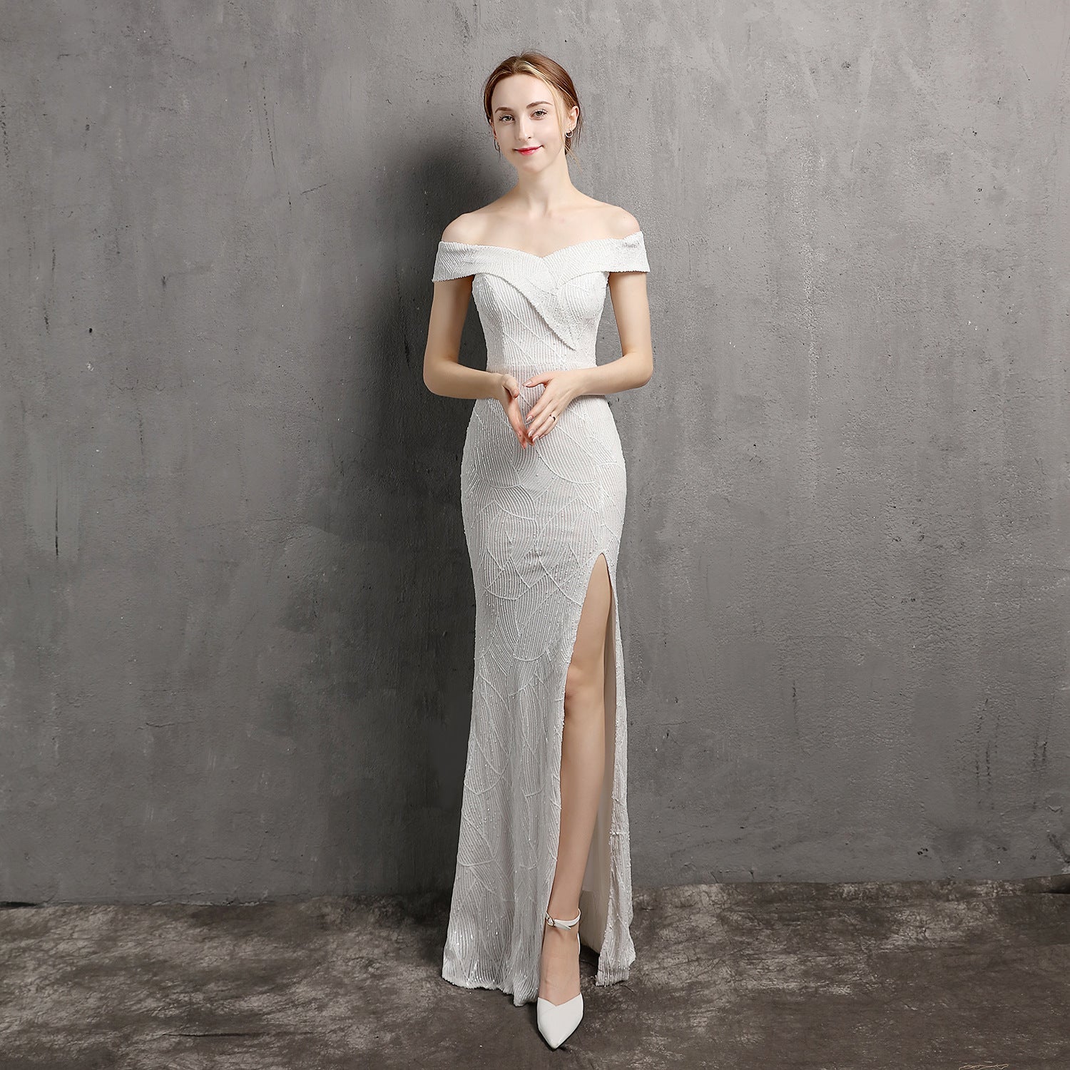 Women Fairy Dream Socialite Gathering Party Evening Dress Sexy Long Slimming Toast Dress Bride White