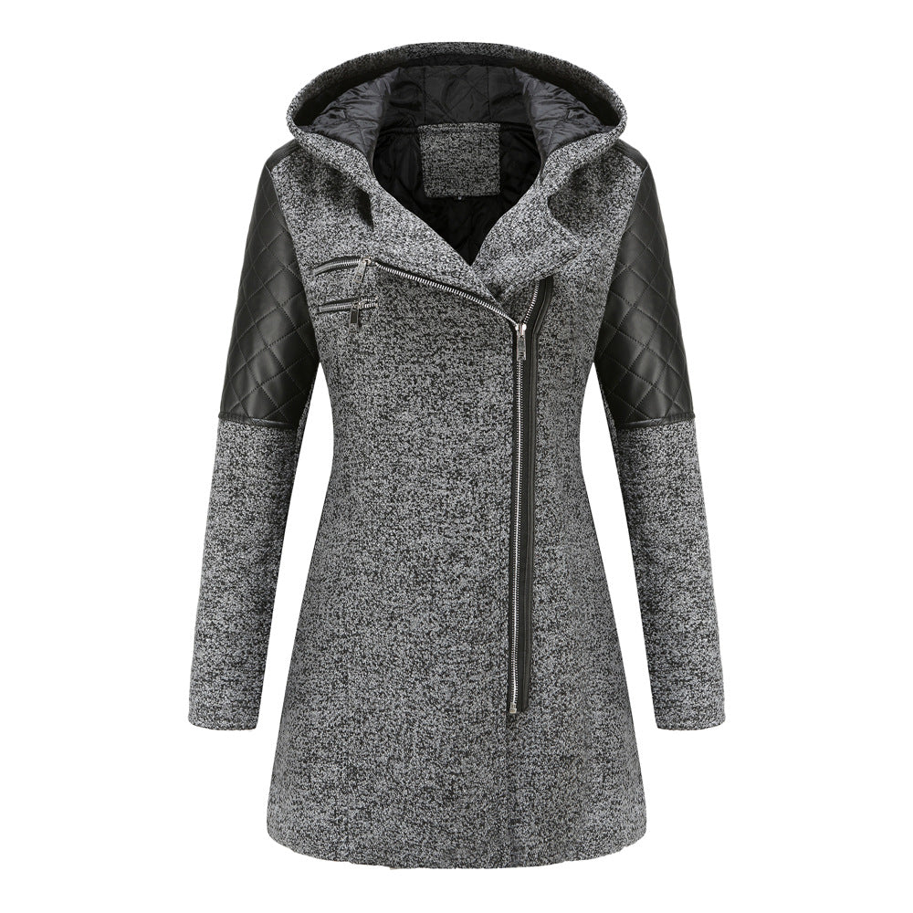 Women Autumn Winter Hooded Woolen Coat Warm Coat Plus Size